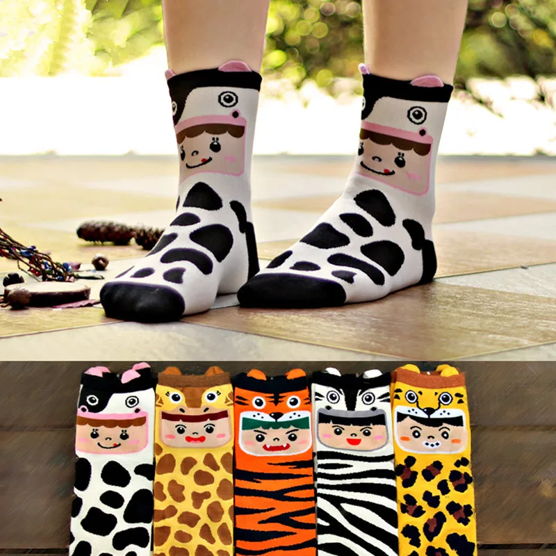 1 пара корейских стильных леопардовых носков с изображением тигра caw мягкие хлопковые носки хорошего качества женские 3D носки с мультяшным животным