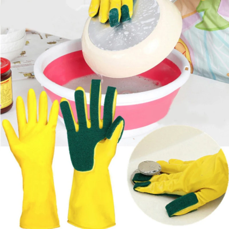 

Sponge Fingers Kitchen Cleaning Gloves One Pair Reusable Household Garden Dishwashing Latex Washing Gloves Disposable Tools