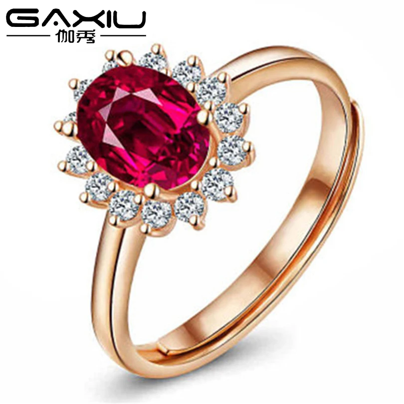 

Red Zircon Open Rings For Women Girls Gold Silver Color Adjustable Engagement Ring Female Fashion Party Jewelry Gift New 2019
