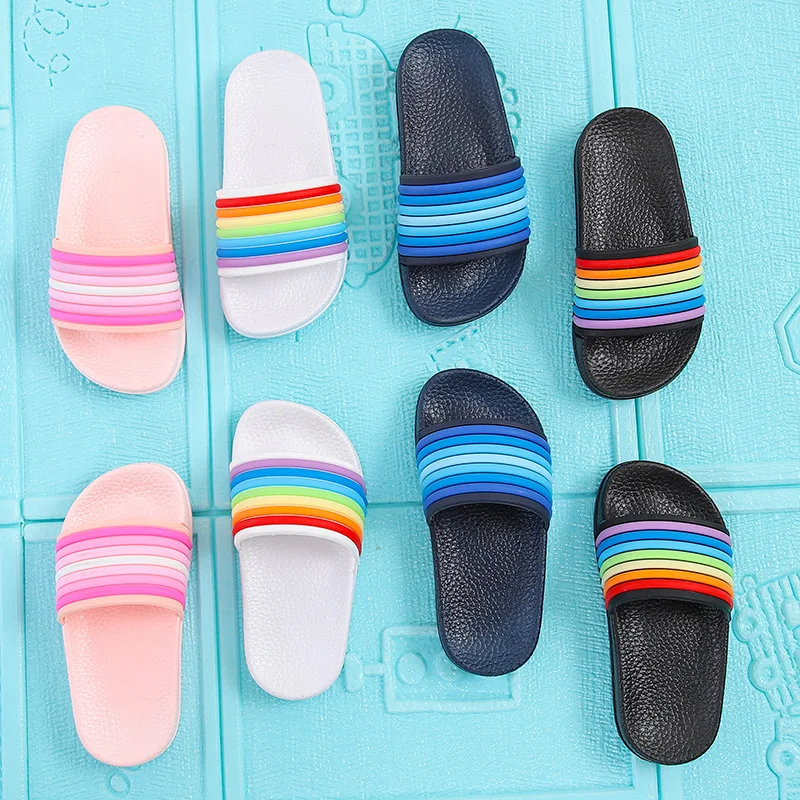 

Baby Kids Girls Boys Slippers Toddler Water Children Flip Flops Barefoot Child Rainbow Striped Shoes Swimming Summer for Kids
