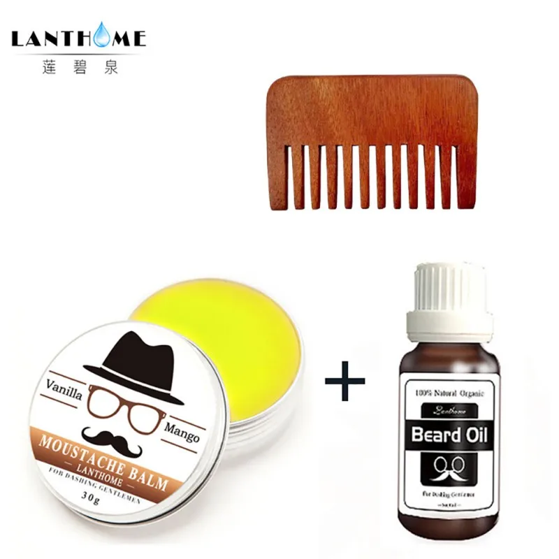 Lanthome бренд 1 комплект высокого качества для мужчин натуральное масло для бороды средства по уходу за бородой здоровое увлажнение с расческой