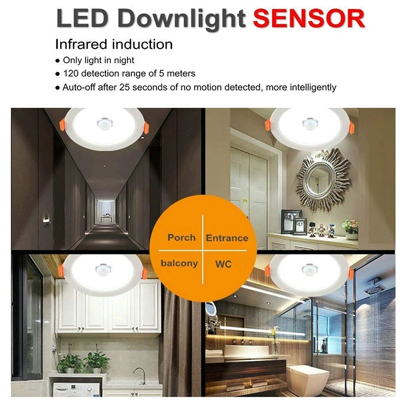 5W 7W 12W 15W LED PIR Sensor Infrared LED Downlight Recessed Human Body Motion Induction Home Lamp For Living room Bedroom