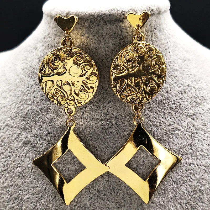 

2019 Long Tree of Life Stainless Steel Earrings for Women Big Gold Color Statement Earrings Jewellery boucles d'oreille E612537