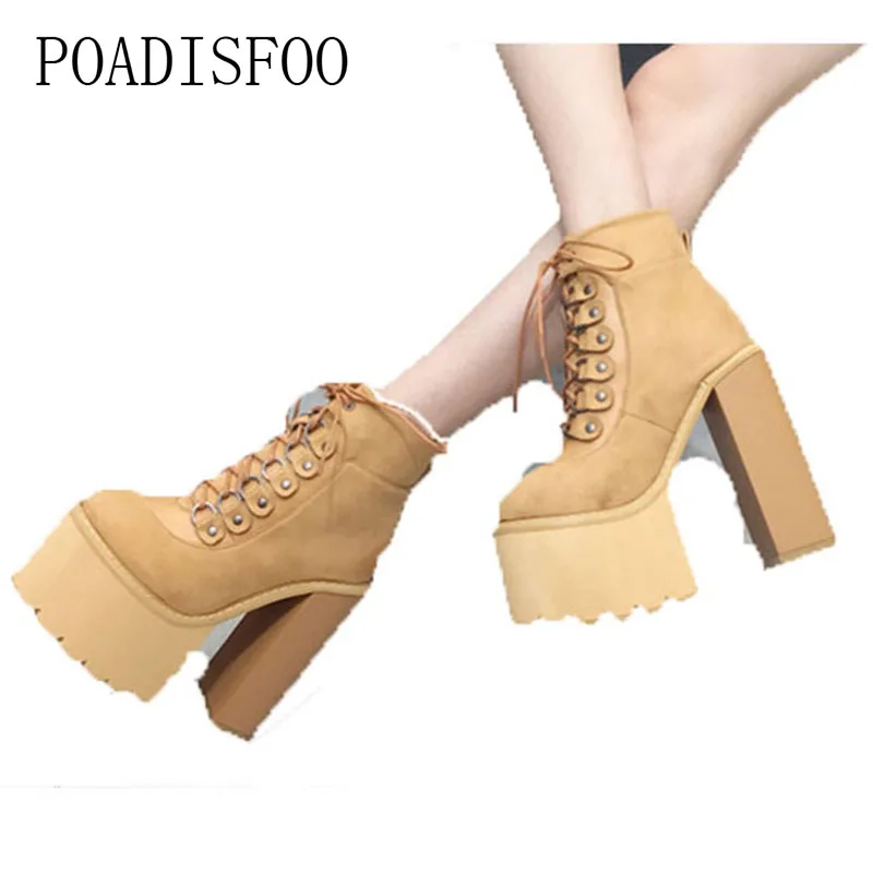 

LTARTA Women's Martin Boots Thick Super women's Boots With high-heeled Ankle Boots platform Lace Up Casual Shoes .JXQ-7863