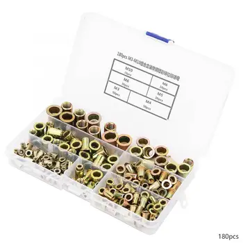 

Nut T-slot Nut 180pcs M3-M10 Rivet Nut Kit Zinc Plated Carbon Steel Flat Threaded Insert Rivet Nutsert Rivet Nut