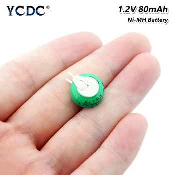 

1.2 Volt 80mAh Ni-MH Button Coin Cell Battery Rechargeable Li-Po Lithium Li-polymer Batteries With Solder Pins for watch toy