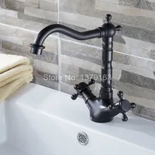 Роскошные Масло Втирают Бронзовый Двойной Крест Ручки Поворотный Кухня Ванная Раковина Бассейна Кран Смесители ahg010