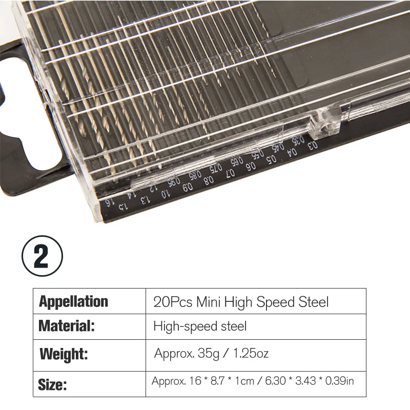 20Pcs/set 0.3mm-1.6mm Mini High Speed Steel HSS Micro Twist Drill Bit Set Power Tools Model Craft With Case Repair Parts
