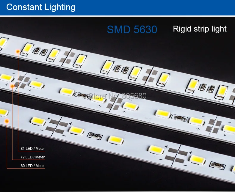 1 м не водонепроницаемый SMD 5630 светодиодный свет бар/(72 светодиодный/м) жесткая светодиодный полосы для регистрации, ювелирные изделия лампа бар жесткая свет