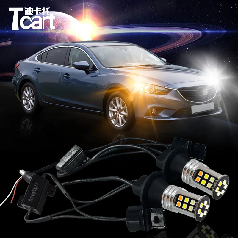 

Tcart 2X Auto Led Bulbs DRL Daytime Running Light Night DRL Yellow Turn Signals LED Lamps WY21W 7440 For Mazda 6 2013-2016