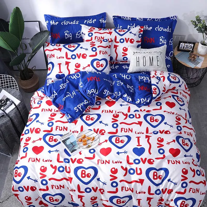 Luxury Bedding set the letter printing Duvet cover sets bed pillowcases sheet set King size Queen size set - Color: 19