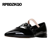 Обнаженный дизайнер Обувь известных марок высокое качество лакированная кожа Мэри Джейн Остроконечные плоские Низкий каблук балет дам черный балерина женщин Мода весенняя осень последние красивая европейская отправка