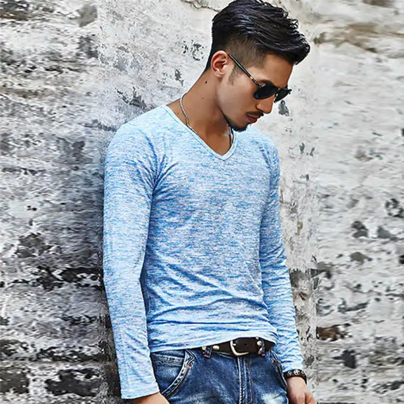 New Fashion Men's Summer V Neck T-Shirt Solid Casual Daily Brief Shirt Beach Slim Top Tees  Comfortable Tops Tee #4F04 (5)