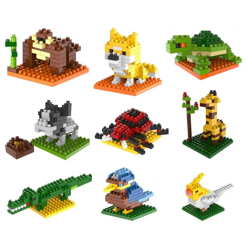 

9pcs/set Animal Building Blocks Puzzle Assembly Orangutan Giraffe Parrot Exercise Children Hands-on Ability Desktop Decoration