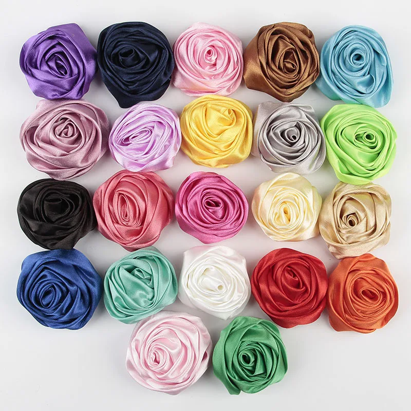 

Yundfly 10PCS Boutique Satin Rolled Rosette Flower Handmade Rose Flower for Baby Girl Headbands Hair Accessory