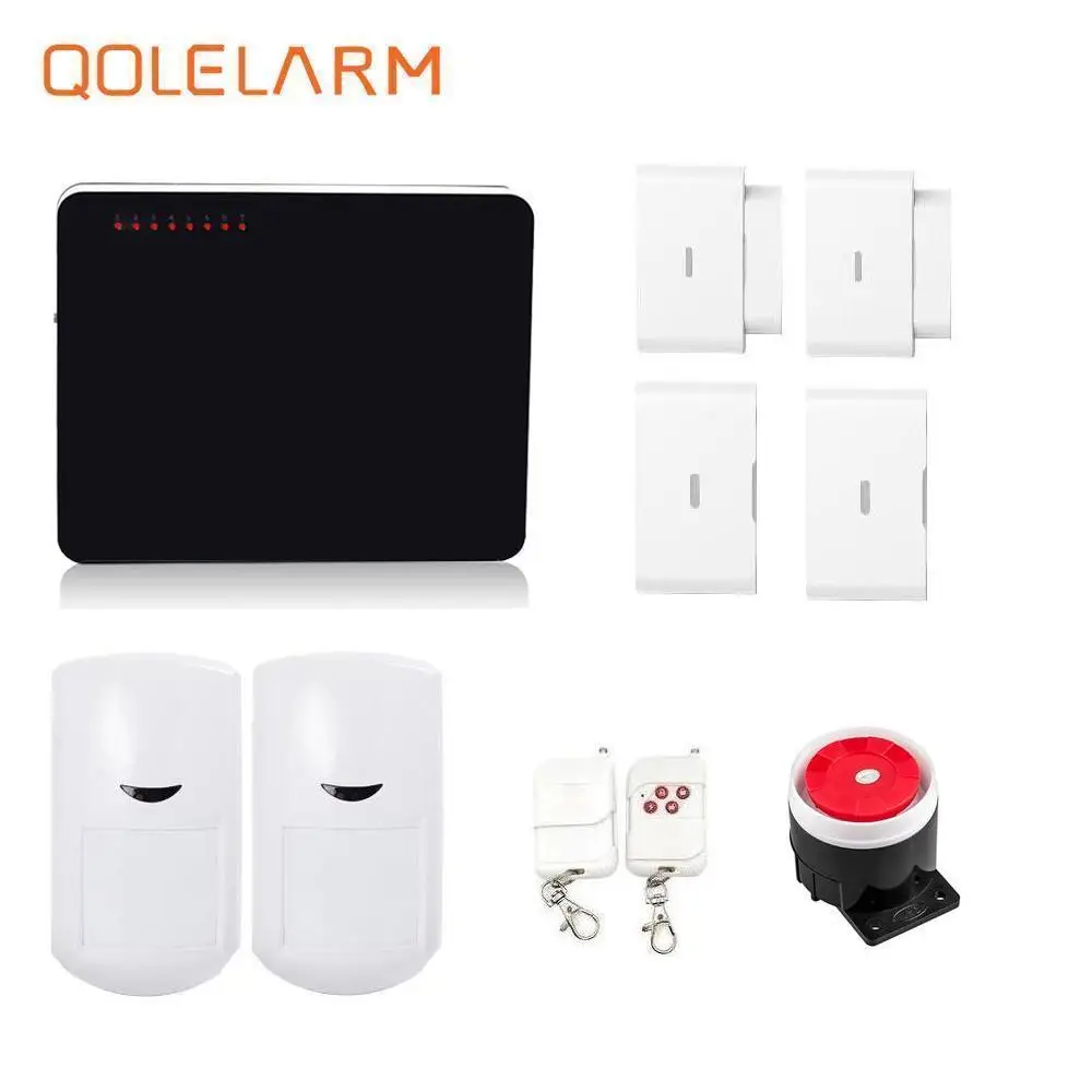 

433mhz wireless frequency gsm alarm security system kit sos call 6 wireless and 4 wired zones with PIR motion magnet door sensor