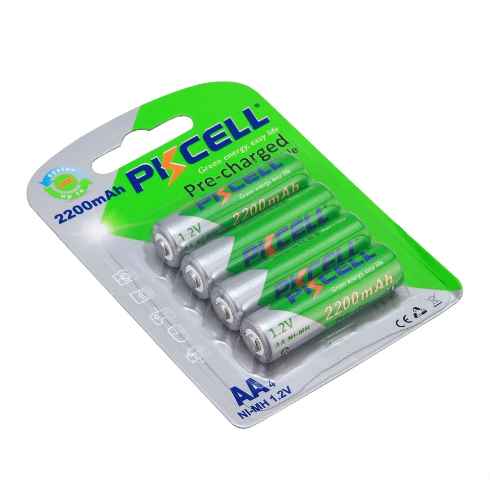 

4pcs/card PKCELL 1.2V 2200mAh Ni-MH Rechargeable Battery AA 2A NIMH Batteries Baterias Bateria Durable Low Self-discharge