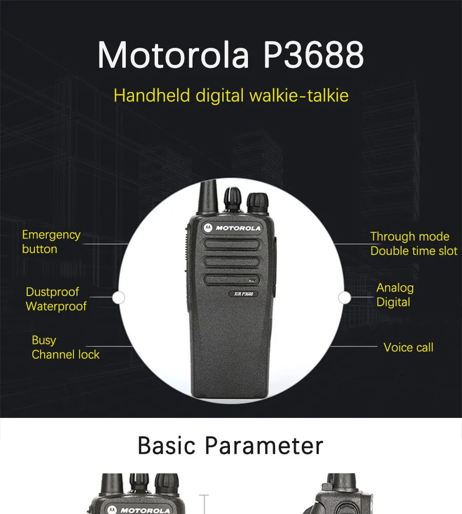 Motorola XIR P3688 цифровая/аналоговая рация Двухдиапазонная водонепроницаемая и Пыленепроницаемая Высокая мощность портативный приемопередатчик