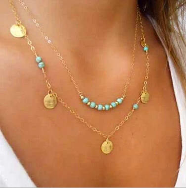 

aiffry 2015 multi layer necklace gold Fashion Choker Beads Necklaces For Women Statement necklaces & pendants N2114