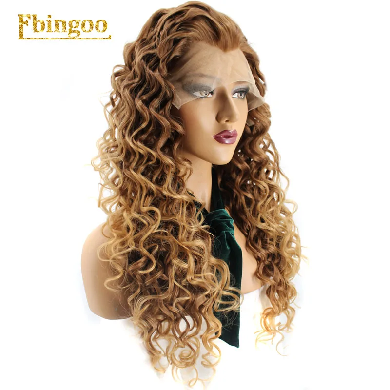 

Ebingoo High Temperature Fiber 360 Frontal Long Deep Wave Full Hair Wigs Blonde Synthetic Lace Front Wig For Women Costume