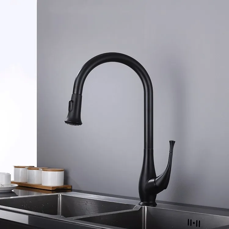 Matte Black 445mm High All brass kitchen faucet pull down Mixer faucet with double mode spray