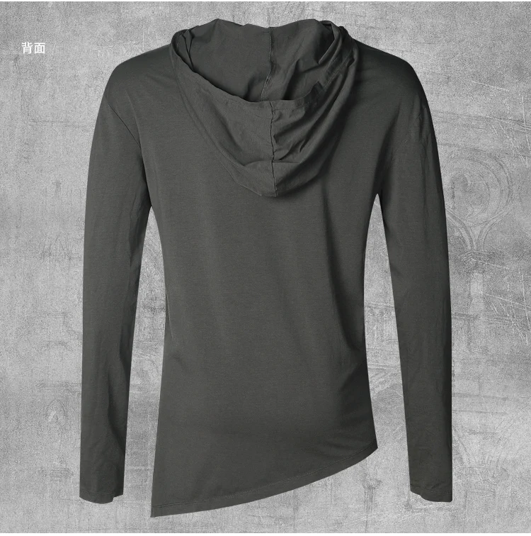 Men Autumn New European Style High Collar Long Sleeve Hooded T-shirt with Cap Men Slim Casual Cotton Irregular T-shirt T908 HTB1GpuHKbuWBuNjSszgq6z8jVXaW - Men Autumn New European Style High Collar Long Sleeve Hooded T-shirt with Cap Men Slim Casual Cotton Irregular T-shirt T908