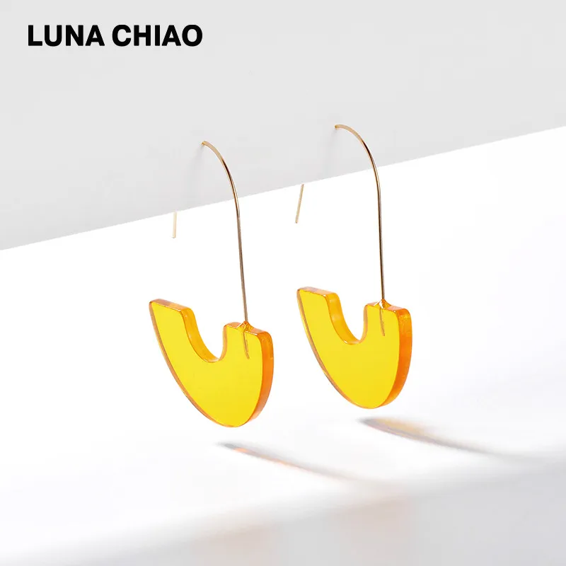 LUNA CHIAO,, модные серьги, Boho, леопардовая черепаха, раковина, Большой Крючок, акриловые серьги, висячие серьги - Окраска металла: transparent yellow