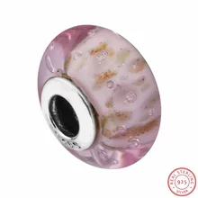 Бусины из муранского стекла с розовым блеском из стерлингового серебра 925 пробы, золотые бусины, причудливые пузырьки, DIY Fit PANDORA, Подвески для изготовления ювелирных изделий P5038A