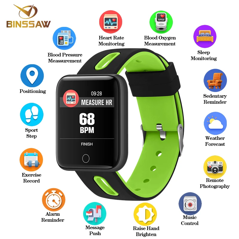 

BINSSAW Men Smart Watch Women Sport Pedometer Blood Pressure Bluetooth Clock LED Large color Touch Screen Android IOS with Box