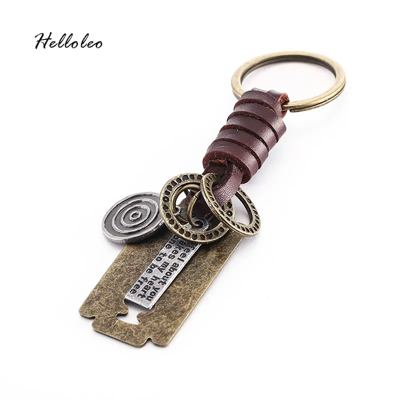 2016 Vintage Mens Key Chains Alloy Razor Blade Pendants 100 Cowhide