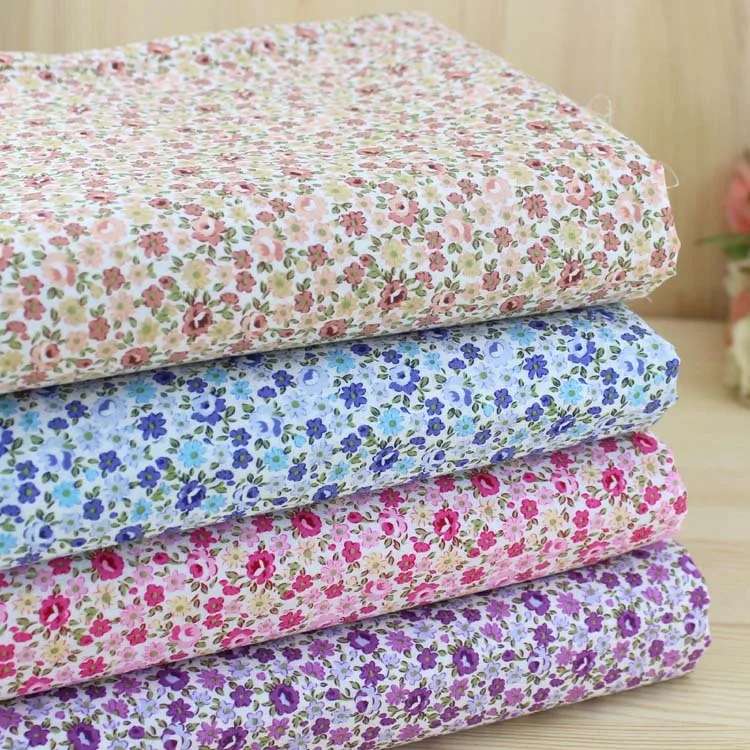 

2019 Floral Cotton combed purple Beige Cotton Fabric DIY handmade Fabric flowers stamp series Patchwork (1 meter)