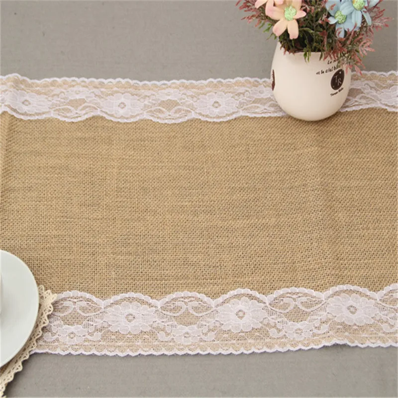 New Vintage White Lace Jute Table Runner Original Ecology Style Natural