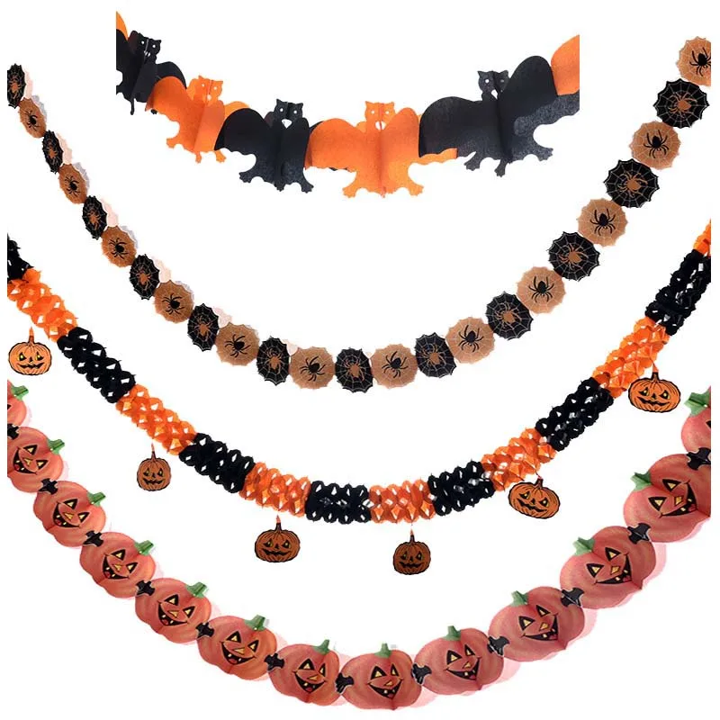 

10PCS/LOT 3 Mteres Pumpkin Bat Spider Halloween Paper garland banner Pendant Bar Haunted House Halloween Layout Scene Props