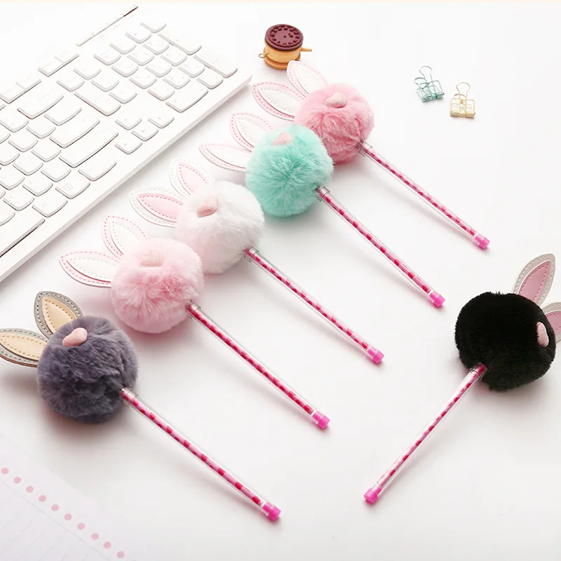 

24 pcs/lot Plush Rabbit Ears Gel Pen Cute 0.5mm Black Ink Neutral Pens For Kids Gift School Writing Supplies Korean Stationery