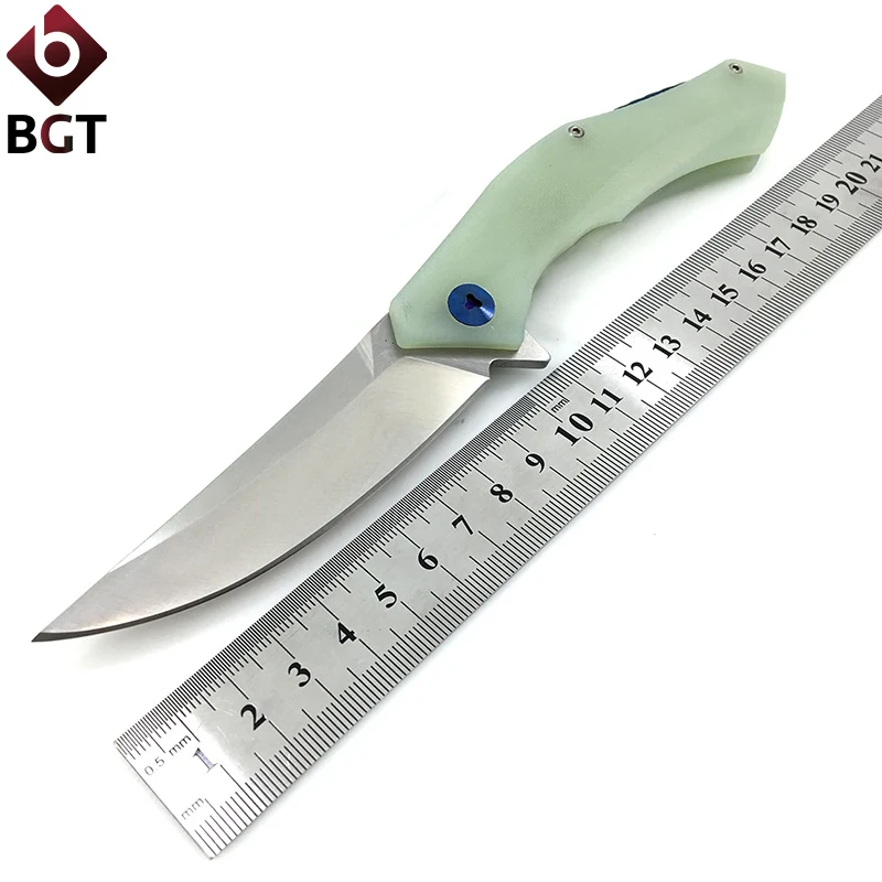WTT D2 Tactical Folding Survival Knife Ball Bearing G10 Handle Blue Moon Hunting Combat EDC Tools Utility Camping Pocket Knives