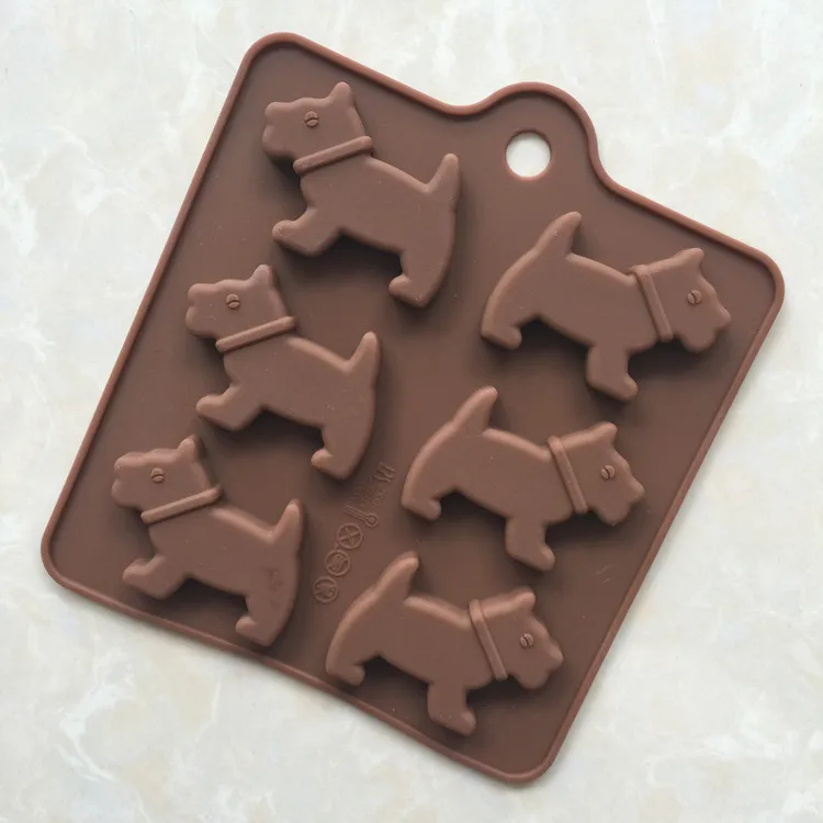 6 Lovely Dog Chocolate Mold Silicone Animal Handmade Soap Mold Biscuit