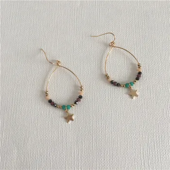 

Fashion Jewelry Gold Color Plating Small Colorful Bead Strand with Star Round Disc Drop Earrings For Women Lovely Girly Jewelry