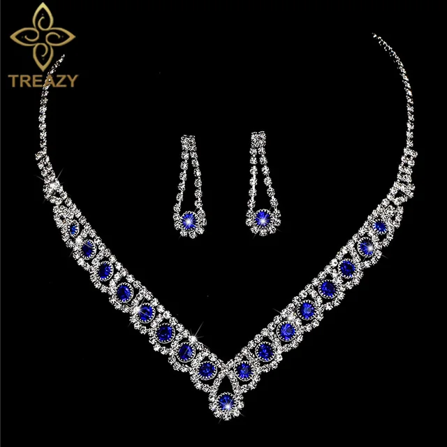 New Royal Blue Crystal Bridal Jewelry Set 1