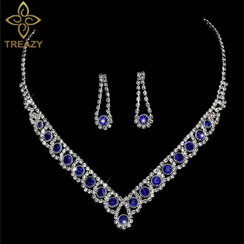 TREAZY 2019 Новый Королевский синий кристалл свадебные ювелирные наборы Стразы