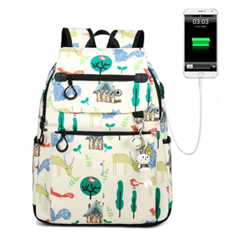 

Simple Qualities Comfortable Girl Waterproof Polyester Backpacks Cute House and Tree Printing Female Students Backpack Bag