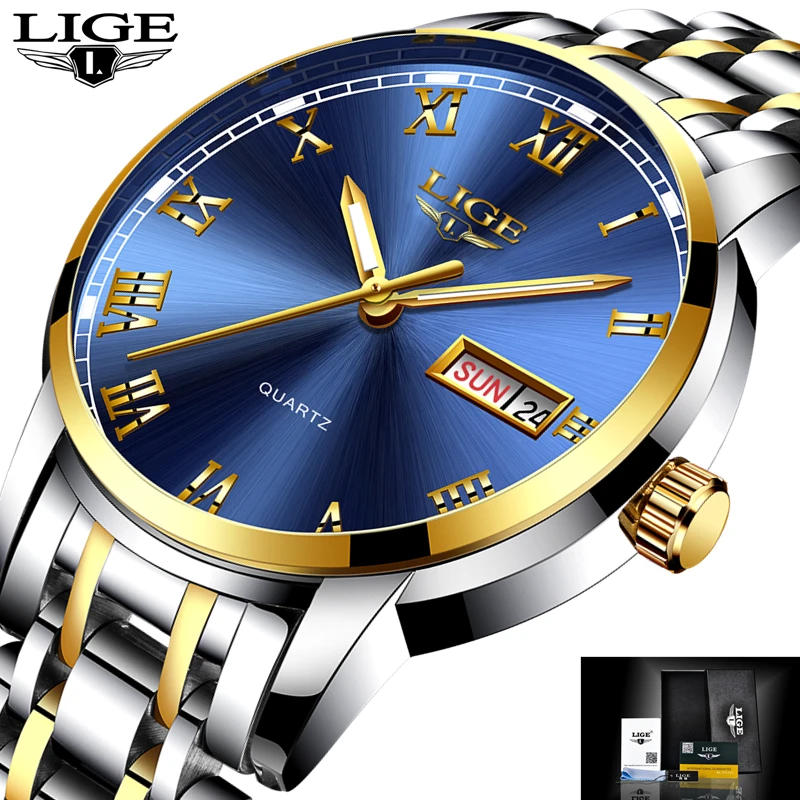 LIGE Watch Men Fashion Sports Quartz Clock Mens Watches Top Brand Luxury Full Steel Business Waterproof Watch Relogio Masculino