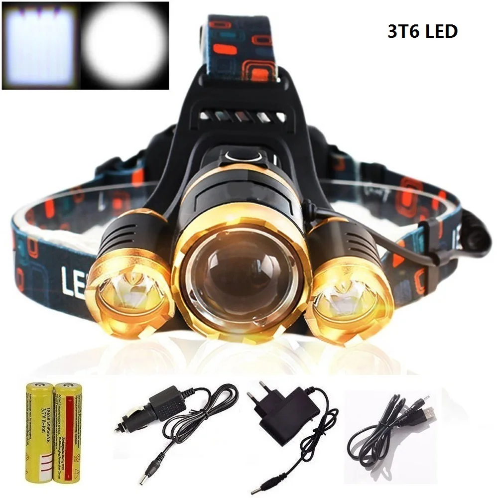 10000 Lumens 3T6 LED Headlight Headlamp CREE XML T6 Waterproof zoom