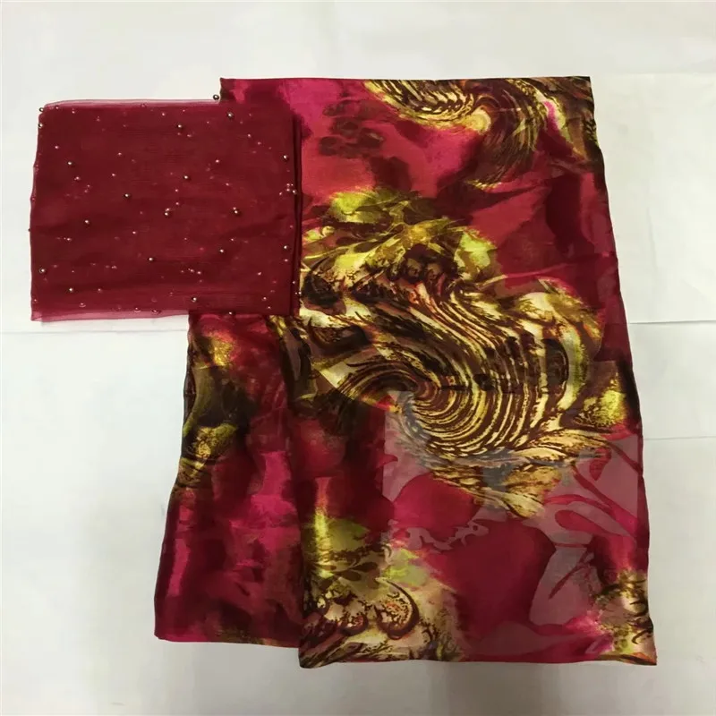 High quality silk fabric for lady dress embroidered george silk fabric African metallic silk fabric 114cm/8mm 5 yards lxe111583