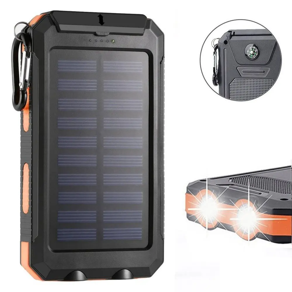  GTF Dual-USB Waterproof Solar 10000mAh Power Bank Battery Charger Compass Charging Po Solar Mobile 