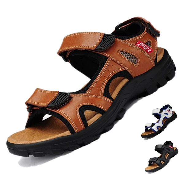 Para hombre Sandalias Zapatillas de piel de Cuero Genuino Sandalias Planas de Estilo Informal de Al Aire Libre Zapatos de Playa Sandalias de Cuero Para Hombres - AliExpress