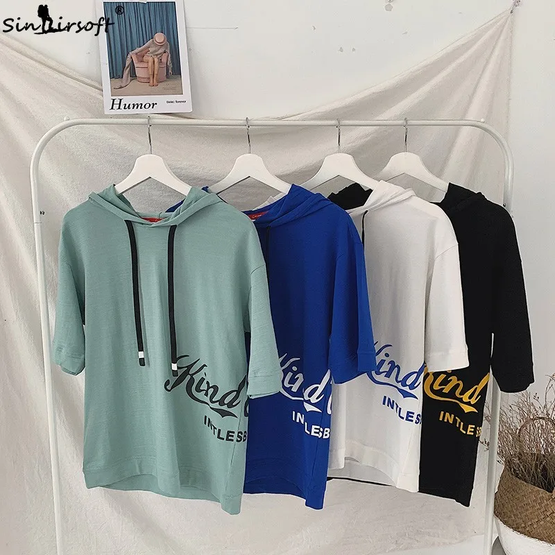 

New Arrival Men's Half Sleeve Hoodie coat Hip Hop Letter Printing Cap Tops Male Loose Hooded Hoodies Cap Summer Clothing