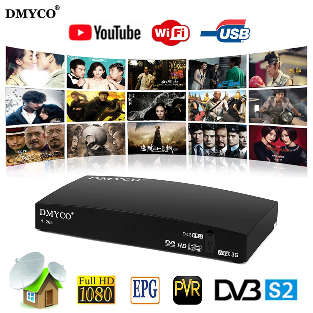 Satellite Receiver DVB-S2 D4S PRO TV Receptor HD FTA Satellite TV Receiver D4S Decoder Support PowerVu Biss Key YouTube 3G WIFI