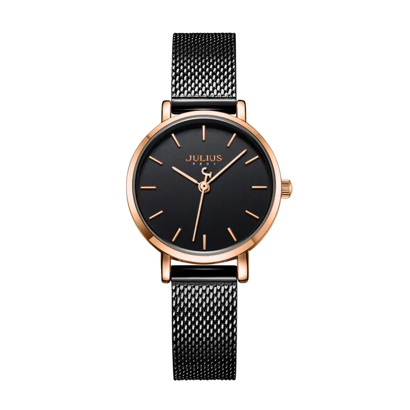 Julius часы ультра-тонкие 6 мм Простые повседневные женские часы из нержавеющей стали модный топ бренд Montre JA-1164 - Цвет: Черный