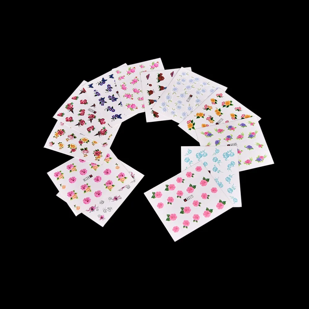 50 Sheets/lot Water Transfer Nails Art Sticker Colorful Purple Fantacy