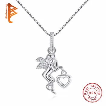 

BELAWANG 925 Sterling Silver Dance Girl Fairy Angel and Heart Necklace Chain Pendant Necklace Fashion New Silver Jewelry Women